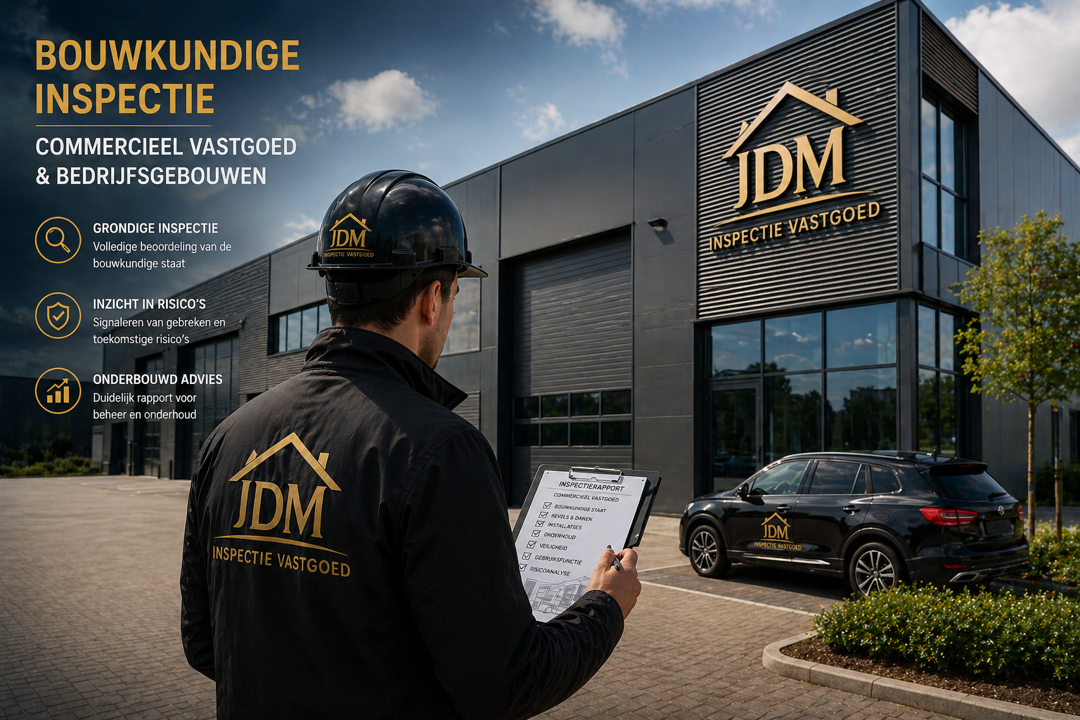 Bouwkundige inspectie commercieel vastgoed en bedrijfsgebouwen door JDM Inspectie Vastgoed – onafhankelijke beoordeling van technische staat, onderhoud en bouwkundige risico’s